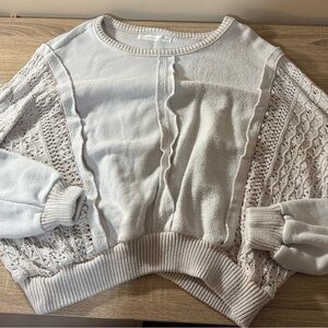 Altar'd State Light Purple Crew Neck Sweater with Cable Knit Sleeves